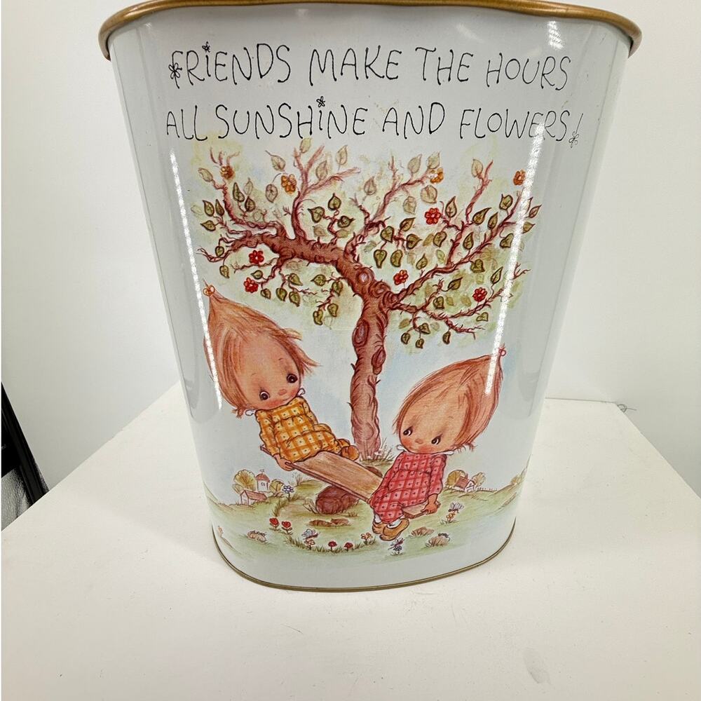 Vintage Betsy Clark Friends Sunshine Flowers Nursery Wastebasket  Cottagecore
